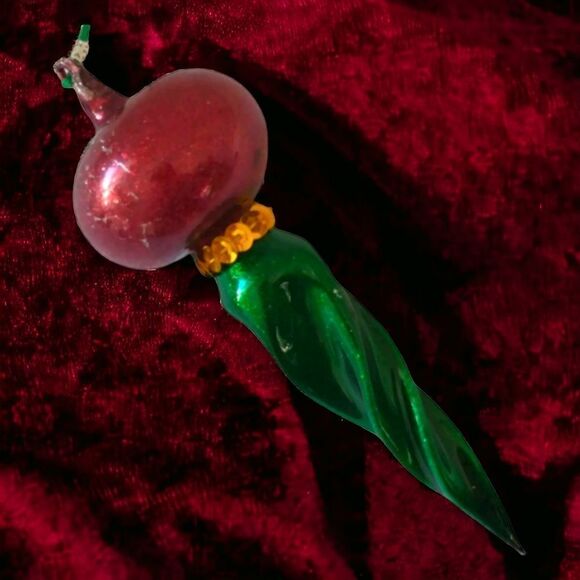 Vintage Glass Ornament Oblong Abstract Handblown Red Green Retro 70s MCM Sequins - Picture 14 of 16